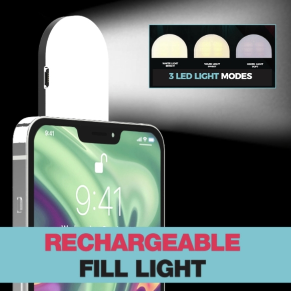 NEW Rechargeable Stick On Selfie Light + Mirror & Kickstand - Picture 4 of 6